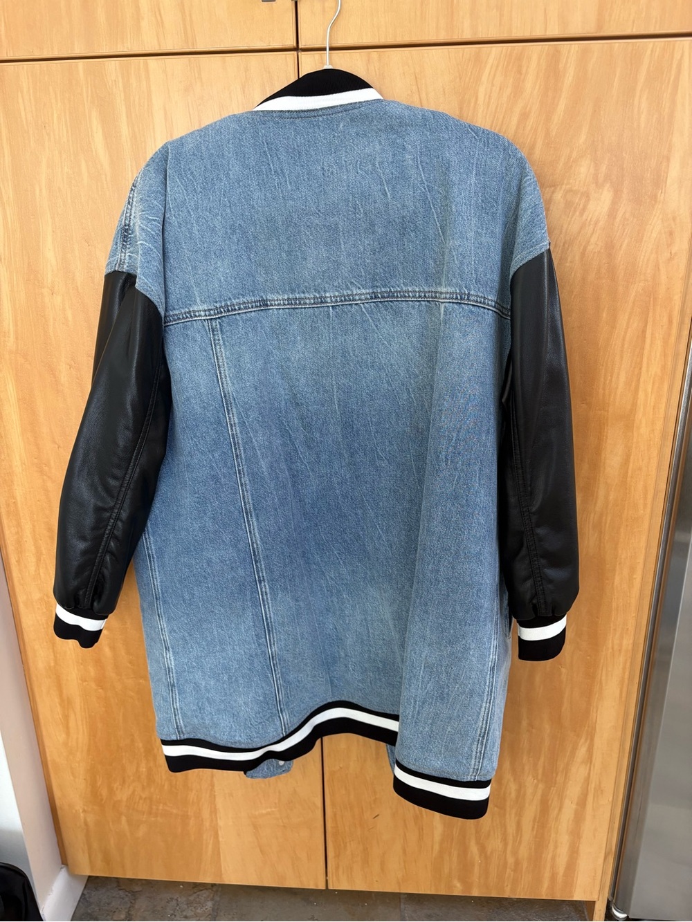 Alice + Olivia Blue Denim Jacket with Black Sleeves